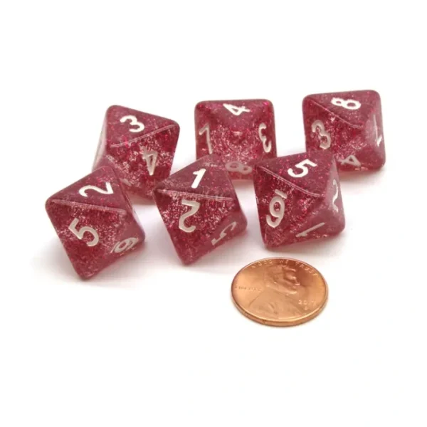 Pack of 6 D8 8-Sided Glitter Dice - Purple with White Numbers - Your Source for Gaming Essentials Clearance