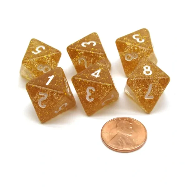 Pack of 6 D8 8-Sided Glitter Dice - Yellow with White Numbers - Your Source for Gaming Essentials Discount