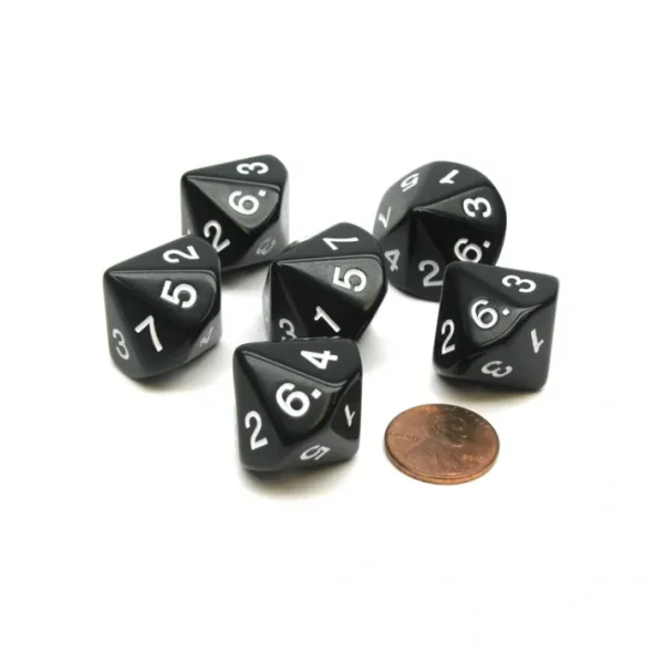 Pack of 6 D7 14-Sided 20mm Numbered 1 to 7 Twice Dice - Black with White - Your Source for Gaming Essentials Online