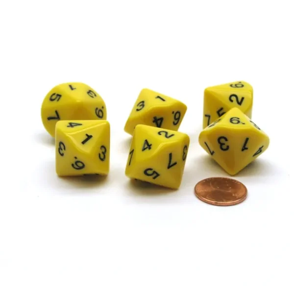 Pack of 6 D7 14-Sided 20mm Numbered 1 to 7 Twice Dice - Yellow with Black - Your Source for Gaming Essentials Sale