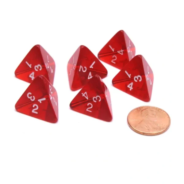 Pack of 6 D4 Transparent Dice - Red with White Numbers - Your Source for Gaming Essentials Best Sale