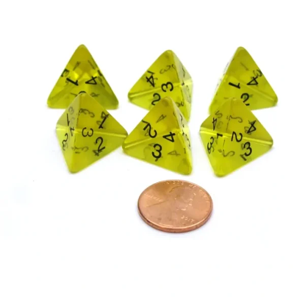 Pack of 6 D4 Transparent Dice - Yellow with Black Numbers - Your Source for Gaming Essentials Fashion