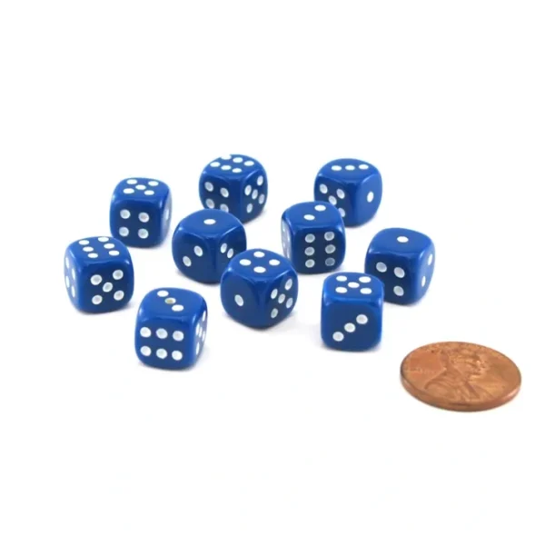 Pack of 10 Deluxe Round Edge Small 10mm Opaque D6 Dice - Blue - Your Source for Gaming Essentials New
