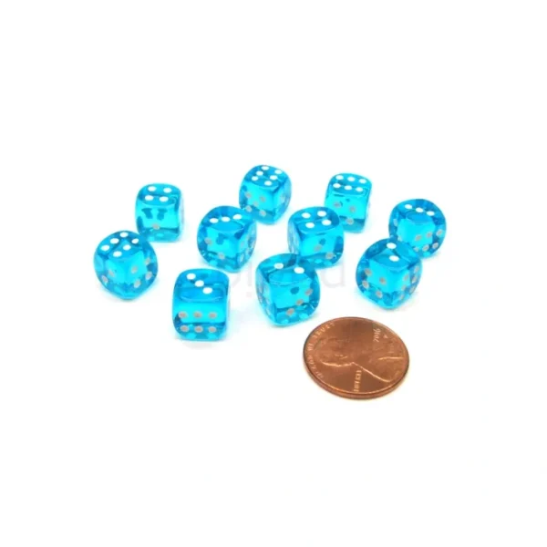 Pack of 10 Deluxe Round Edge Small 10mm Transparent D6 Dice - Turquoise - Your Source for Gaming Essentials Online