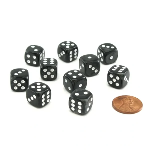 Pack of 10 Deluxe Round Edge Small 12mm Marble D6 Dice - Black - Your Source for Gaming Essentials Clearance