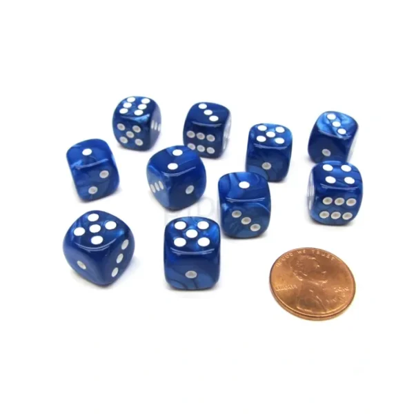 Pack of 10 Deluxe Round Edge Small 12mm Marble D6 Dice - Blue - Your Source for Gaming Essentials Outlet