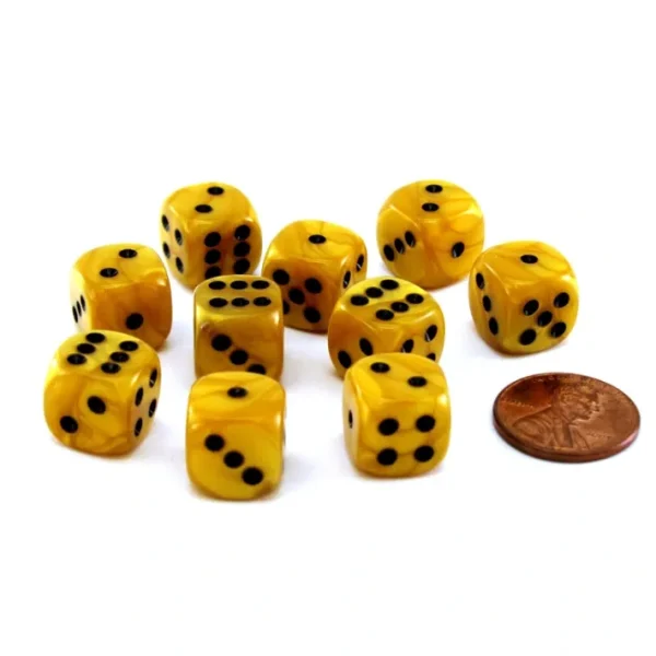 Pack of 10 Deluxe Round Edge Small 12mm Marble D6 Dice - Gold - Your Source for Gaming Essentials Shop