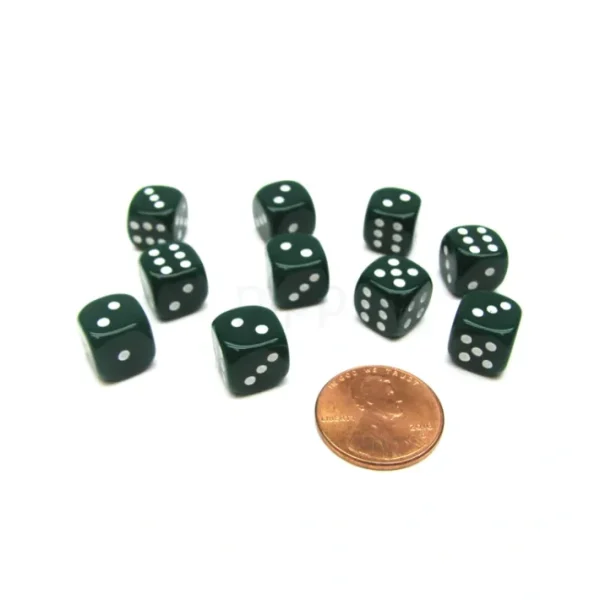 Pack of 10 Deluxe Round Edge Small 10mm Opaque D6 Dice - Green - Your Source for Gaming Essentials New