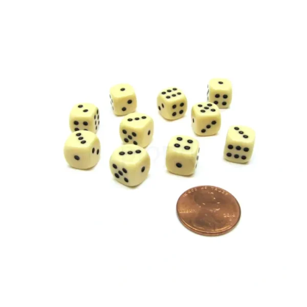 Pack of 10 Deluxe Round Edge Small 10mm Opaque D6 Dice - Ivory - Your Source for Gaming Essentials Online
