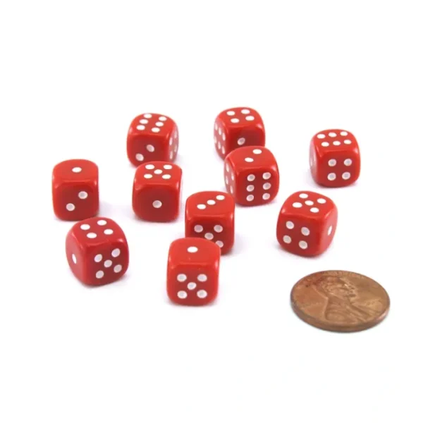 Pack of 10 Deluxe Round Edge Small 10mm Opaque D6 Dice - Red - Your Source for Gaming Essentials New