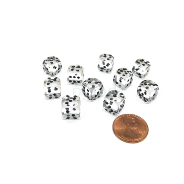 Pack of 10 Deluxe Round Edge Small 10mm Transparent D6 Dice - Clear - Your Source for Gaming Essentials Online
