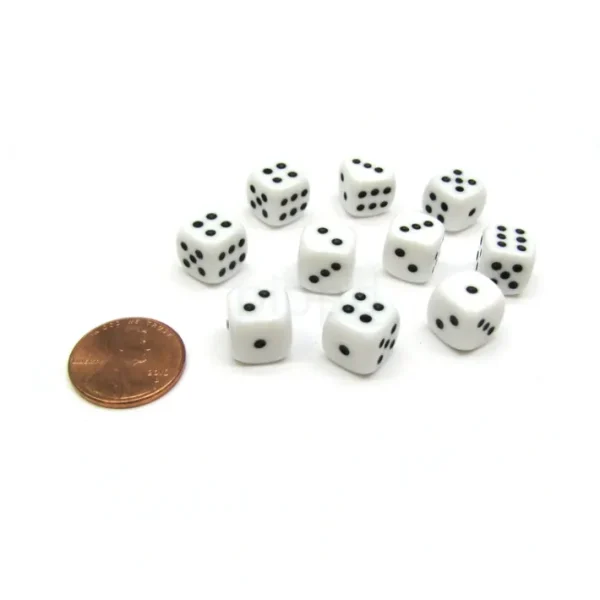Pack of 10 Deluxe Round Edge Small 10mm Opaque D6 Dice - White - Your Source for Gaming Essentials Cheap