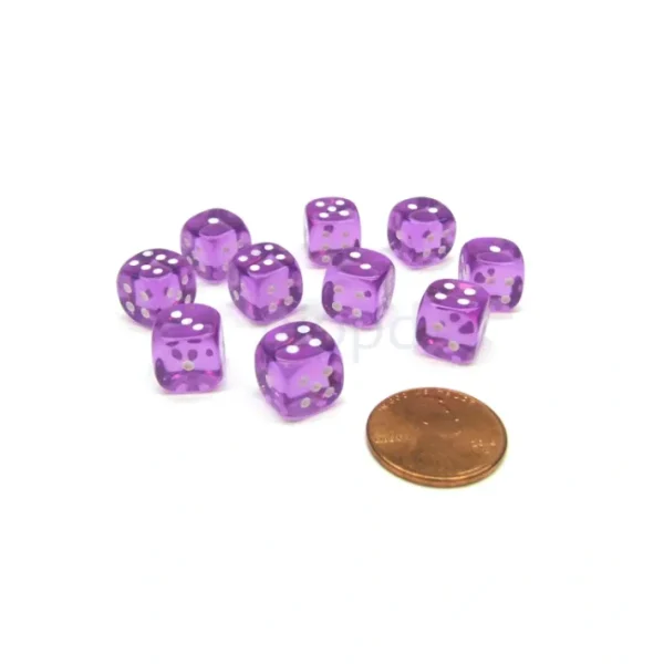 Pack of 10 Deluxe Round Edge Small 10mm Transparent D6 Dice - Purple - Your Source for Gaming Essentials Cheap