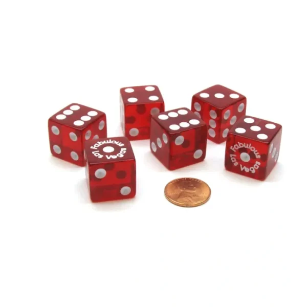 Pack of 6 "Fabulous Las Vegas" Transparent 19mm Dice - Red with White Numbers - Your Source for Gaming Essentials Sale