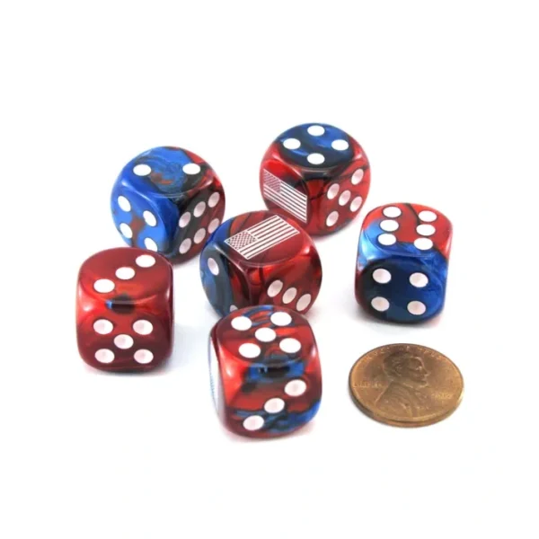 Pack of 6 Gemini Axis and Allies 16mm D6 United States Dice - Blue-Red w White - Your Source for Gaming Essentials Cheap