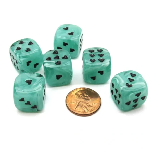 Pack of 6 Heart Cirrus 16mm D6 Chessex Dice - Green with Black Pips - Your Source for Gaming Essentials Best