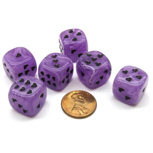 Pack of 6 Heart Cirrus 16mm D6 Chessex Dice - Purple with Black Pips - Your Source for Gaming Essentials Fashion