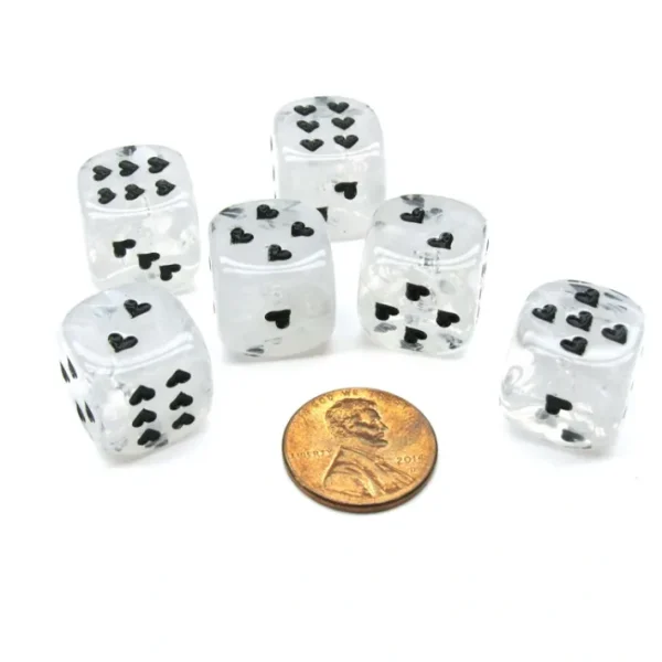 Pack of 6 Heart Cirrus 16mm D6 Chessex Dice - White with Black Pips - Your Source for Gaming Essentials Shop