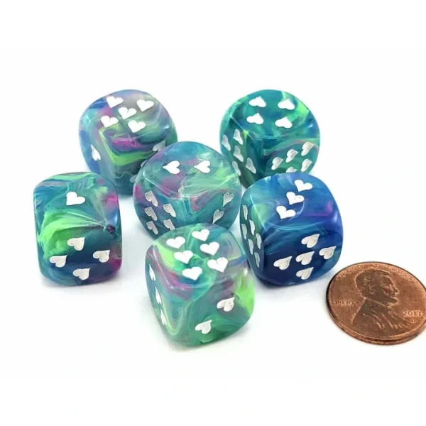 Pack of 6 Heart Dice, Festive 16mm D6 Dice - Waterlily with White Hearts - Your Source for Gaming Essentials Best