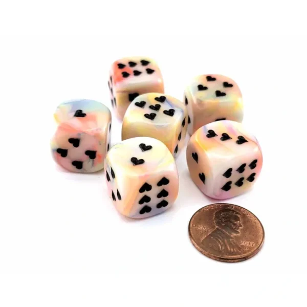 Pack of 6 Heart Dice, Festive 16mm D6 Dice - Circus with Black Hearts - Your Source for Gaming Essentials Best