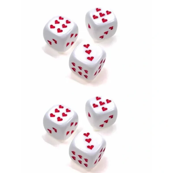 Pack of 6 Heart Dice, Opaque 16mm D6 Chessex Dice - White with Red Hearts - Your Source for Gaming Essentials Cheap