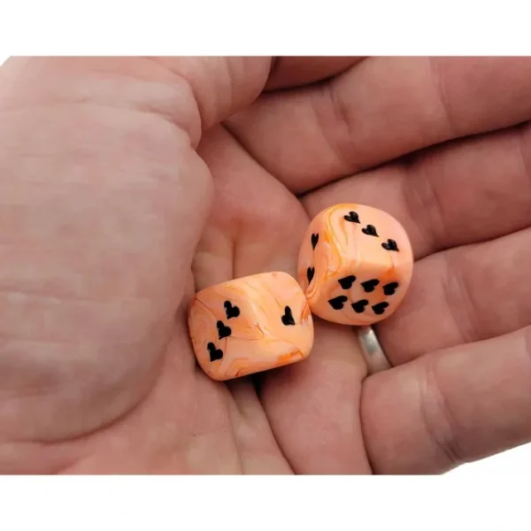 Pack of 2 Heart 'Ice Cream' 16mm D6 Chessex Dice - Orange with Black Hearts - Your Source for Gaming Essentials Fashion