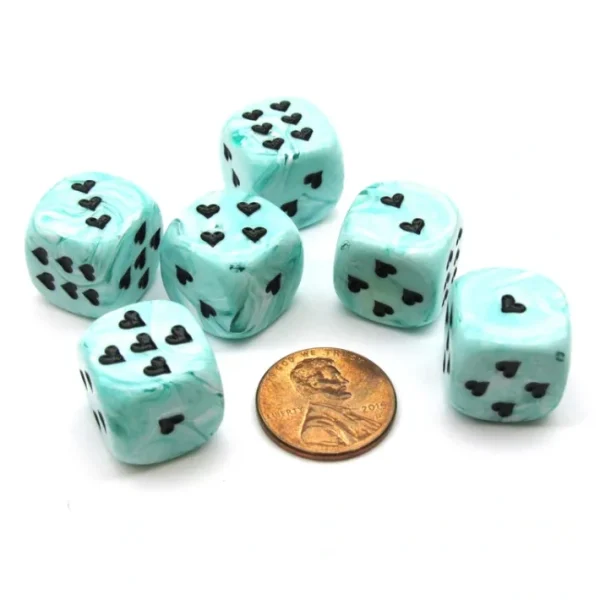 Pack of 6 Heart 'Ice Cream' 16mm D6 Chessex Dice - Green with Black Hearts - Your Source for Gaming Essentials Fashion