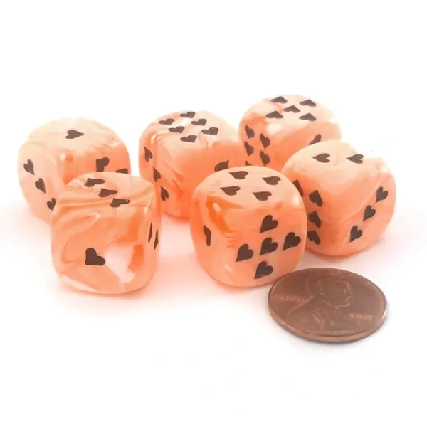 Pack of 6 Heart 'Ice Cream' 16mm D6 Chessex Dice - Orange with Black Hearts - Your Source for Gaming Essentials Store