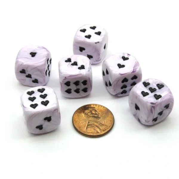 Pack of 6 Heart 'Ice Cream' 16mm D6 Chessex Dice - Purple with Black Hearts - Your Source for Gaming Essentials Outlet