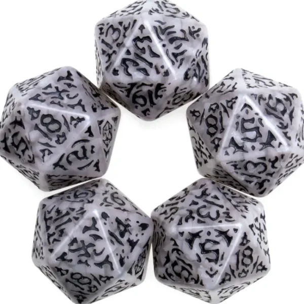 Pack of 5 Jumbo D20 Battle-Scarred RPG Dice - Clear with Black Etches - Your Source for Gaming Essentials Clearance