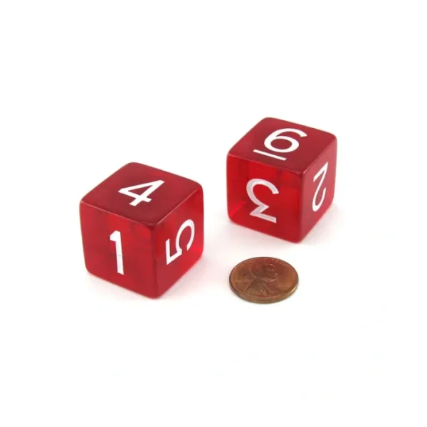 Pack of 2 Jumbo 25mm D6 Transparent Dice - Red with White Numbers - Your Source for Gaming Essentials Fashion