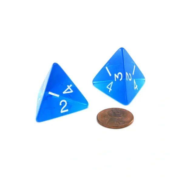 Pack of 2 Jumbo 26mm D4 Transparent Dice - Blue with White Numbers - Your Source for Gaming Essentials Fashion