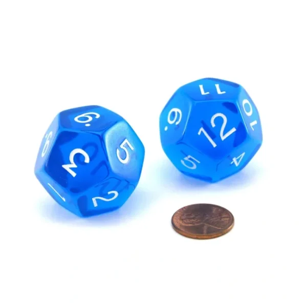 Pack of 2 Jumbo 29mm D12 Transparent Dice - Blue with White Numbers - Your Source for Gaming Essentials Flash Sale