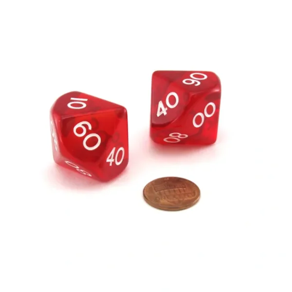 Pack of 2 Jumbo 25mm Tens D10 (00-90) Transparent Dice - Red with White Numbers - Your Source for Gaming Essentials Best Sale