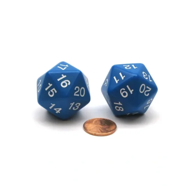 Pack of 2 Large 30mm Countdown D20 Dice - Blue with White - Your Source for Gaming Essentials Cheap