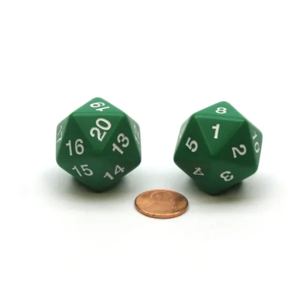 Pack of 2 Large 30mm Countdown D20 Dice - Green with White - Your Source for Gaming Essentials New