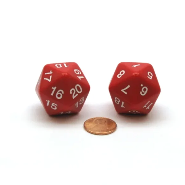 Pack of 2 Large 30mm Countdown D20 Dice - Red with White - Your Source for Gaming Essentials Sale