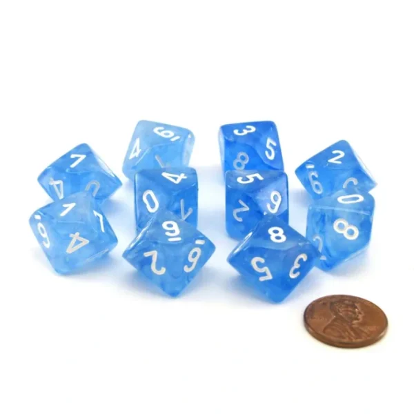Pack of 10 Luminary Borealis 16mm D10 Dice - Sky Blue with White Numbers - Your Source for Gaming Essentials Flash Sale