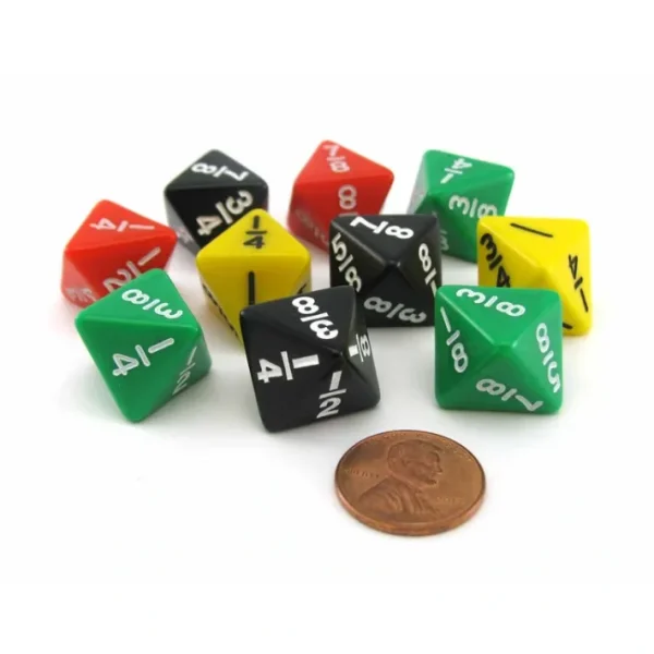 Pack of 10 Math Dice 8-Sided Fraction - Color Selection Varies - Your Source for Gaming Essentials Cheap