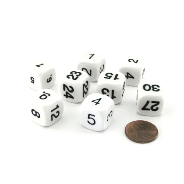 Pack of 8 Math Numbers 16mm Dice - White with Black Numbers - Your Source for Gaming Essentials New