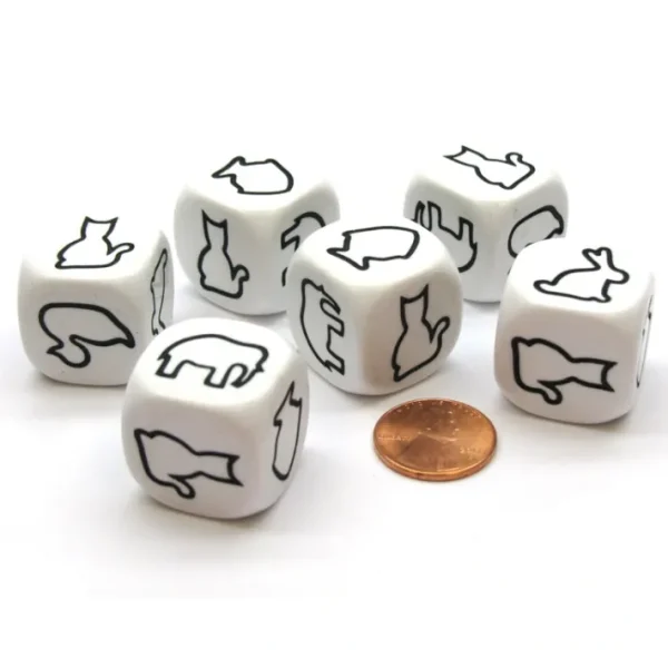 Pack of 6 22mm Animal Attribute Dice - Duck, Fish, Elephant, Rabbit, Horse, Cat - Your Source for Gaming Essentials Best