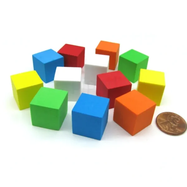 Pack of 12 16mm Blank Foam Dice Cubes with Square Corners - 2 Each of 6 Colors - Your Source for Gaming Essentials New
