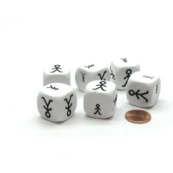 Pack of 6 22mm D6 Large and Small Stick Figure Dice - White with Black Etches - Your Source for Gaming Essentials Cheap
