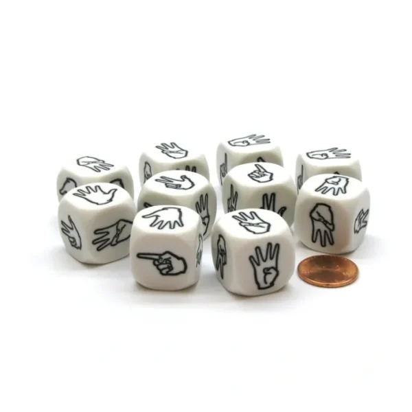 Pack of 10 20mm D6 Sign Language Numbers 1 to 6 - White with Black Etches - Your Source for Gaming Essentials Shop