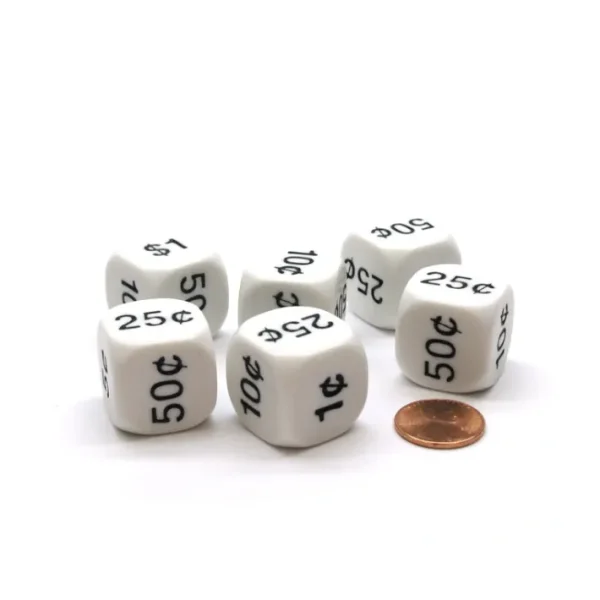 Pack of 6 22mm D6 Six Sided Money Dice - White with Black Etches - Your Source for Gaming Essentials Best