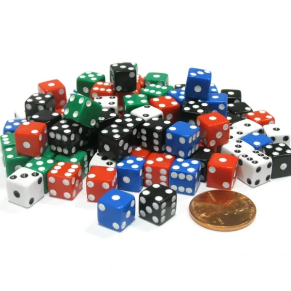 Pack of 100 8mm D6 Small Square-Edge Dice 20 of Each: Red White Blue Green Black - Your Source for Gaming Essentials Store