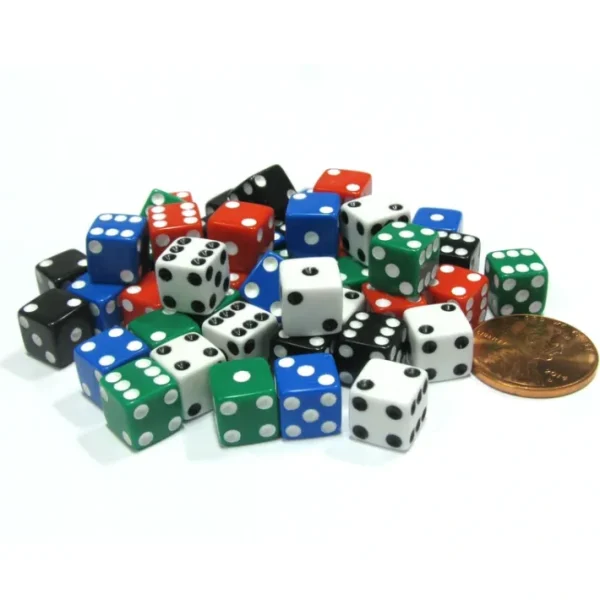 Pack of 50 8mm D6 Small Square-Edge Dice, 10 of Each: Red White Blue Green Black - Your Source for Gaming Essentials Fashion