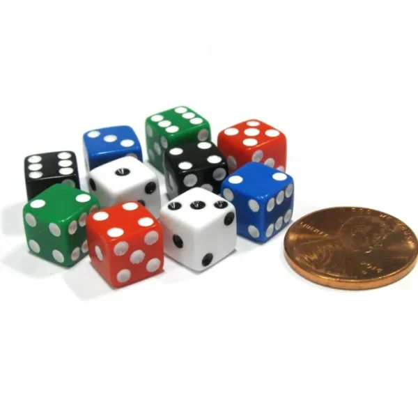 Pack of 10 8mm D6 Small Square-Edge Dice, 2 of Each: Red White Blue Green Black - Your Source for Gaming Essentials Shop