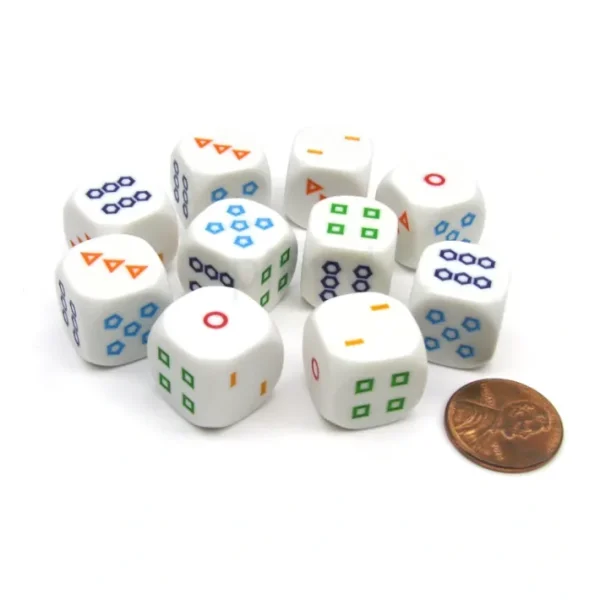 Pack of 10 16mm Educational Color Shapes 1-6 Dice - White with Multicolor Shapes - Your Source for Gaming Essentials Best