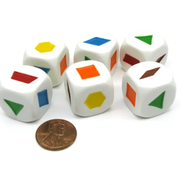 Pack of 6 20mm Educational Color Shapes Dice (Series 1) - White with Assorted - Your Source for Gaming Essentials Online